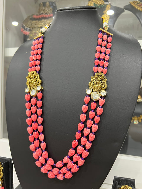 One Gram Gold Coral Nakshi necklace set.