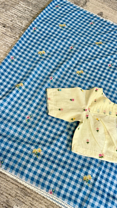 Mul Chanderi Checks saree with blouse