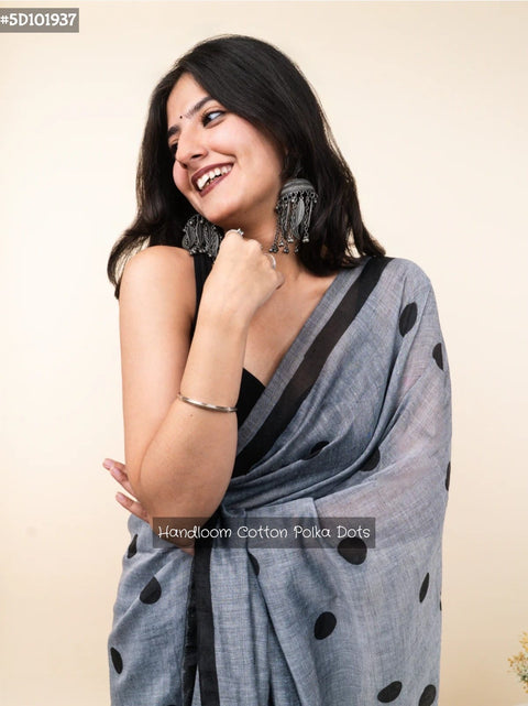 Handloom Cotton Polka Dots Saree