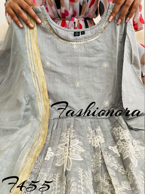 Pure Cotton Embroidered Sharara Kurta Set