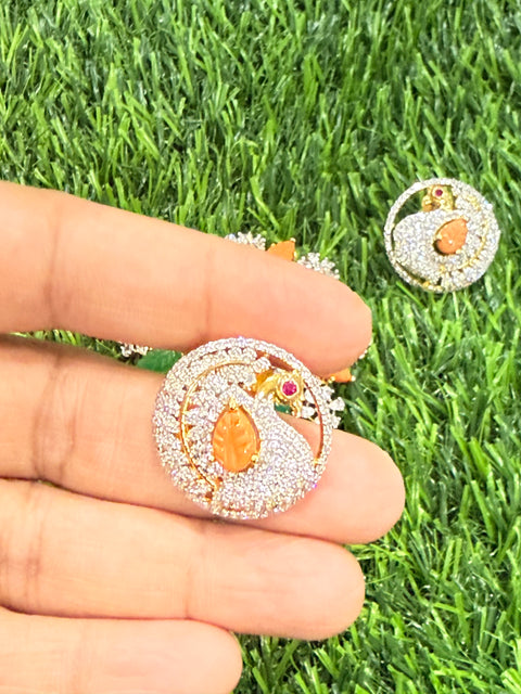 Pure 925 Silver Premium CZ, Coral and Jade Pendant and Studs