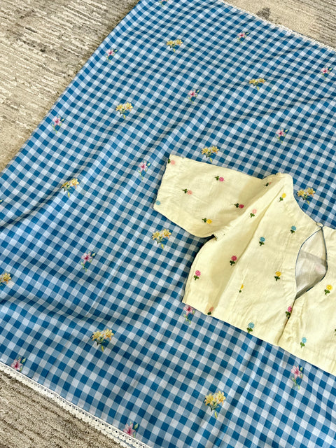 Mul Chanderi Checks saree with blouse