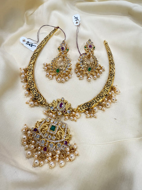 Pure 925 Silver CZ Kante Necklace with Earrings