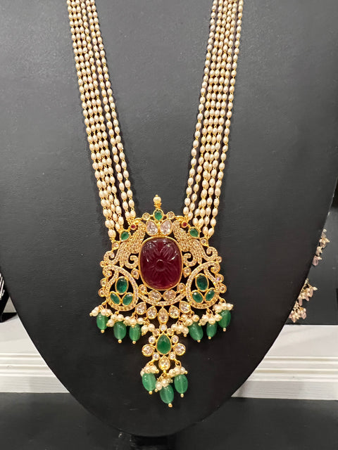 Beaded Long necklace Set with Rice pearls