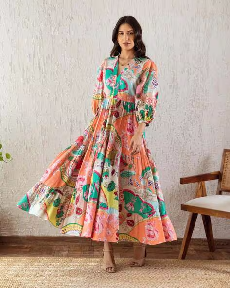 Rayon Printed Fit and Flare Dress