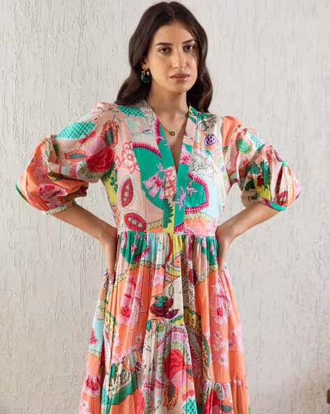 Rayon Printed Fit and Flare Dress