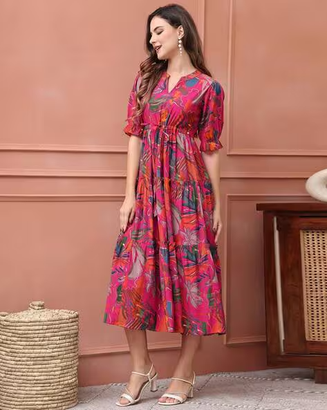 Rayon Printed Fit and Flare Dress