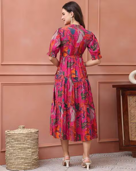 Rayon Printed Fit and Flare Dress