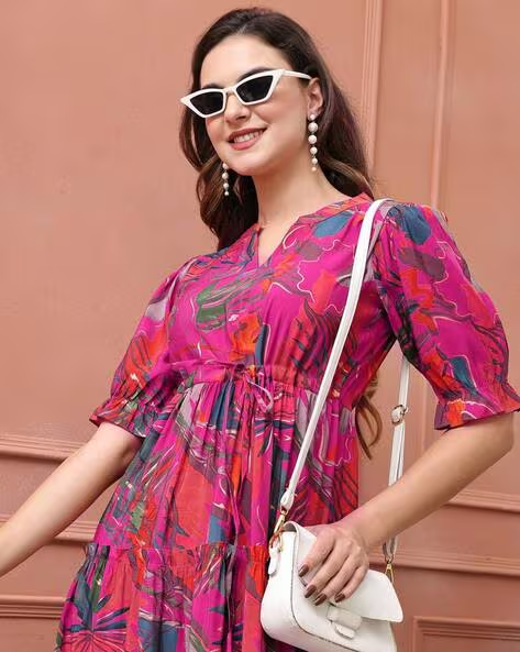Rayon Printed Fit and Flare Dress