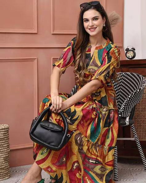 Rayon Printed Fit and Flare Dress