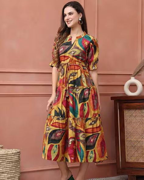 Rayon Printed Fit and Flare Dress