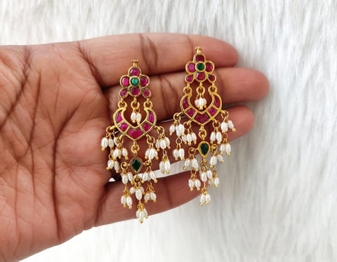 Pure 925 Silver Jadau Kundan Earrings