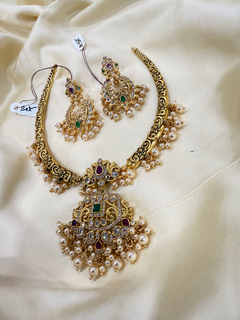 Pure 925 Silver CZ Kante Necklace with Earrings