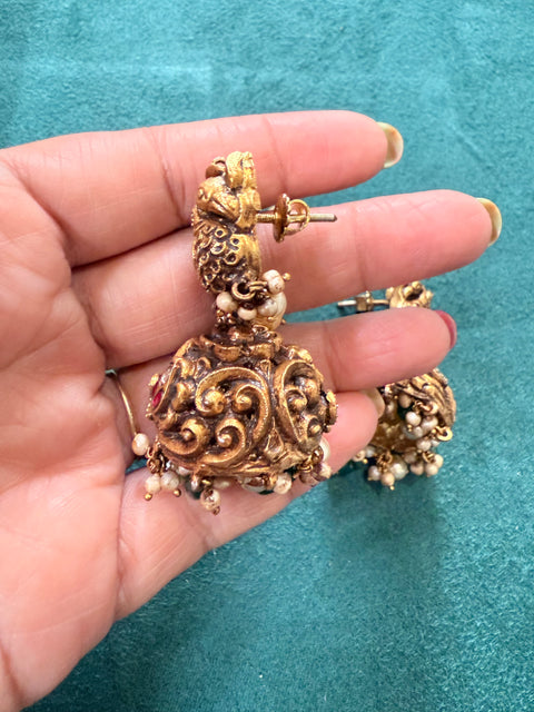 Pure 925 Nakshi Kundan Earrings