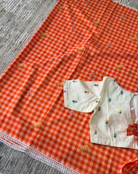 Mul Chanderi Checks saree with blouse