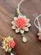 Pure 925 Silver Coral and CZ Pendant and Earrings Set..