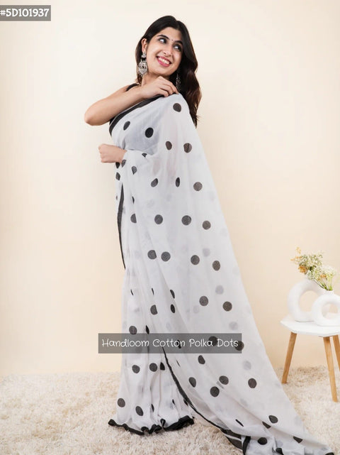Handloom Cotton Polka Dots Saree