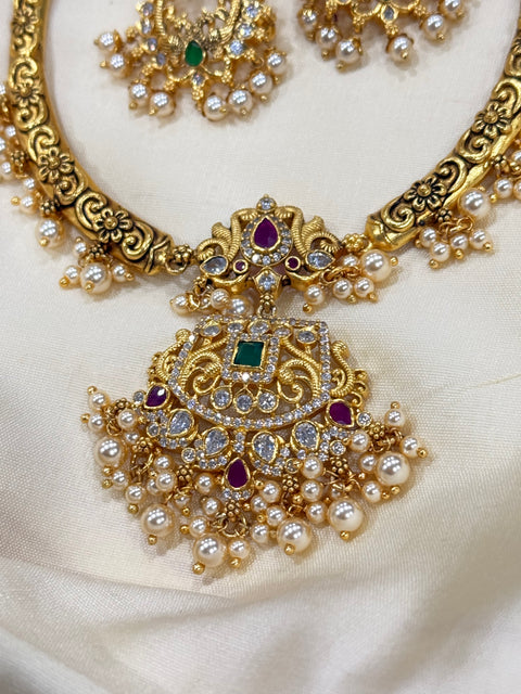Pure 925 Silver CZ Kante Necklace with Earrings