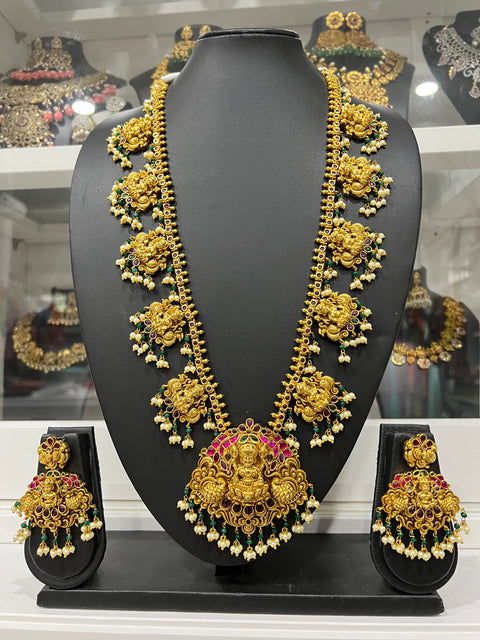 One Gram Gold Guttapusalu Lakshmi Necklace set