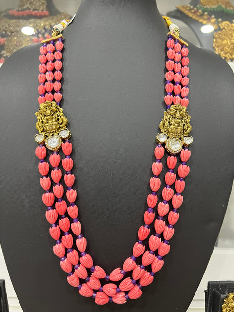 One Gram Gold Coral Nakshi necklace set.