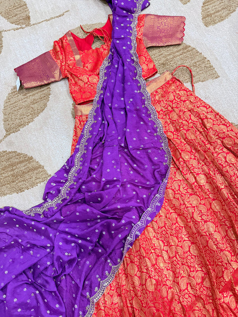 Teen Lehanga - Premium Kanchi Pattu Lehanga Set
