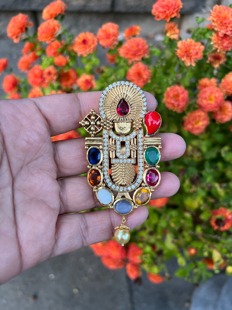 Pure 925 Silver Navratna Pendant