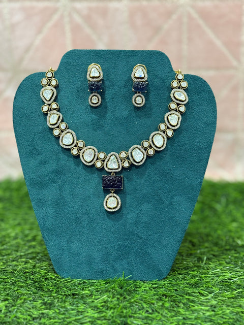 pure 925 Silver moissonite kundan Necklace
