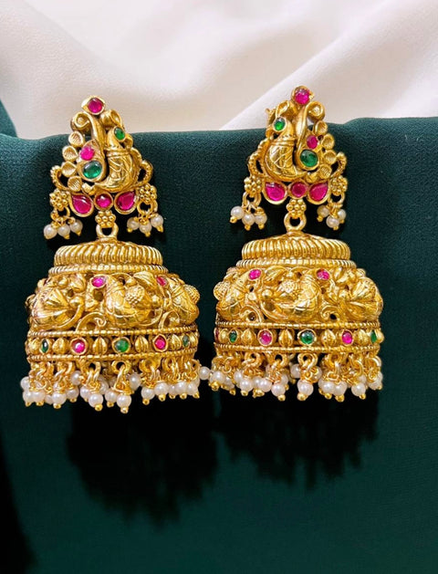 Pachi Kundan Jadau Nakshi Jhumka Earrings