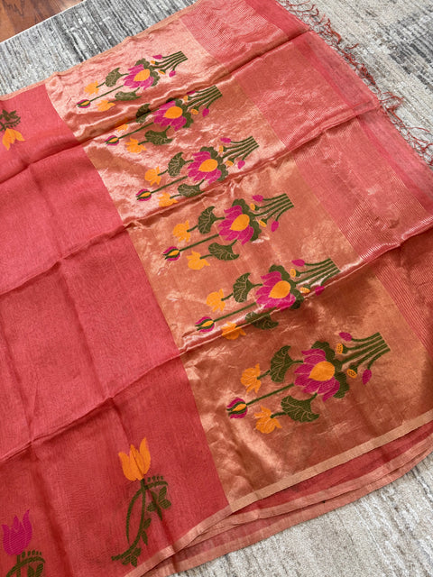 Pure Tissue Linen Saree