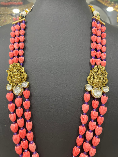 One Gram Gold Coral Nakshi necklace set.