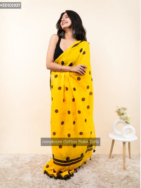 Handloom Cotton Polka Dots Saree