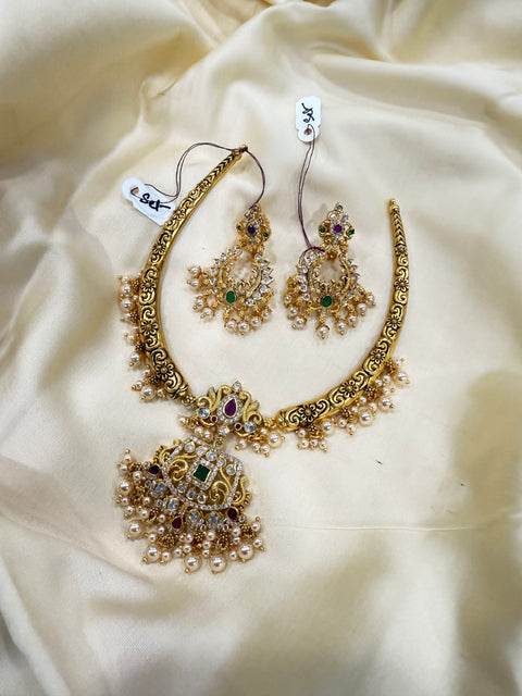 Pure 925 Silver CZ Kante Necklace with Earrings