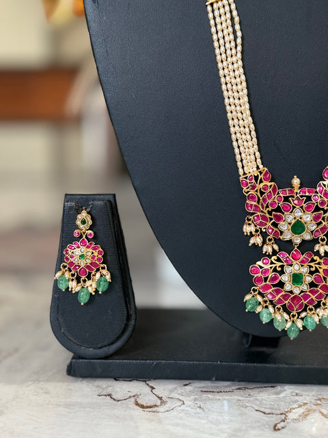 Pachi Kundan Jadau Rice Pearl Necklace