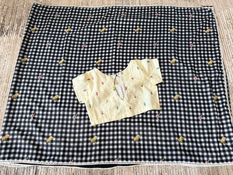 Mul Chanderi Checks saree with blouse