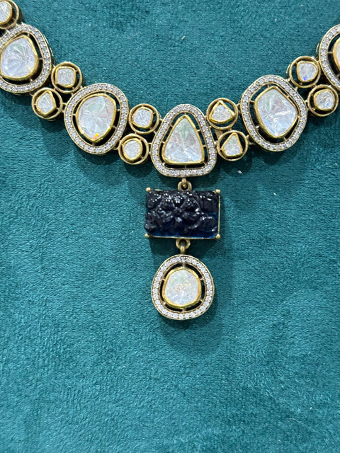 pure 925 Silver moissonite kundan Necklace