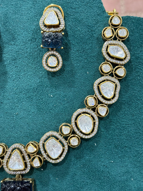 pure 925 Silver moissonite kundan Necklace