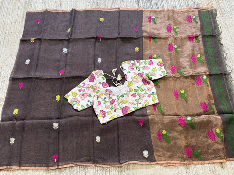 Pure Tissue Linen Saree