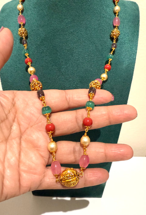 Pure 925 Silver Navratna Necklace / Mala