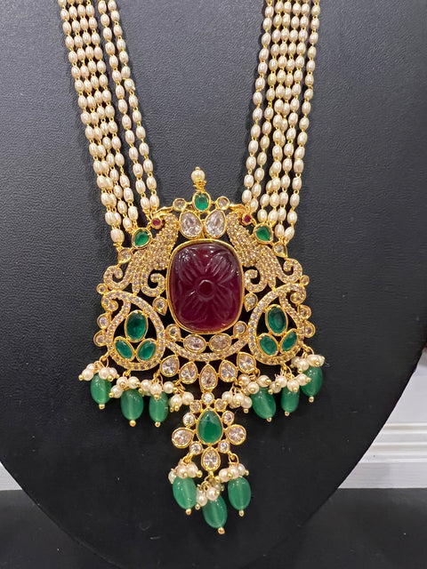 Beaded Long necklace Set with Rice pearls