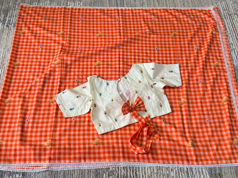 Mul Chanderi Checks saree with blouse