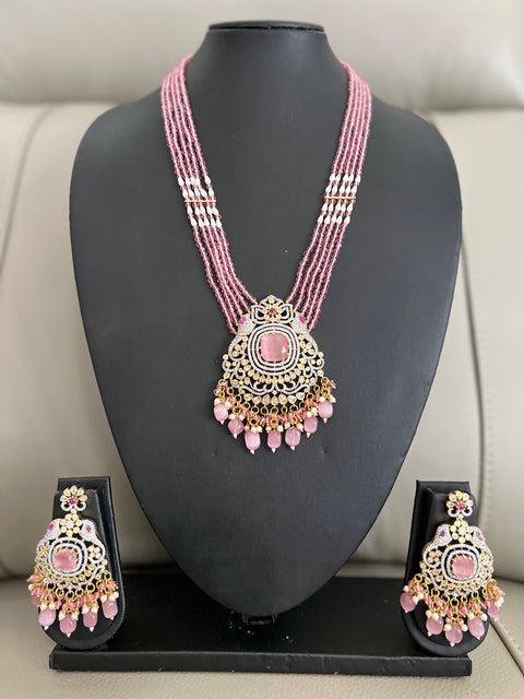 Pink CZ Beaded necklace set.