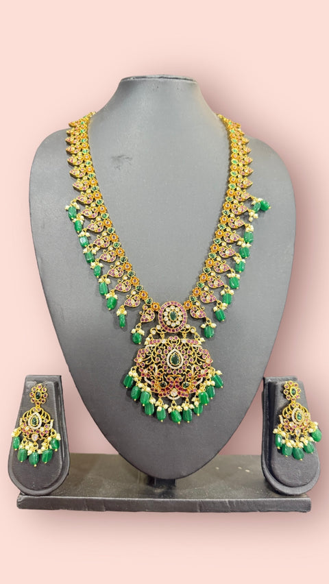 One Gram Gold Kemp Guttapusalu Long Necklace Set