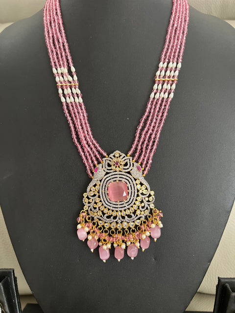 Pink CZ Beaded necklace set.