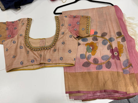 Pure Tussar Silk Digital Brush Paint Saree