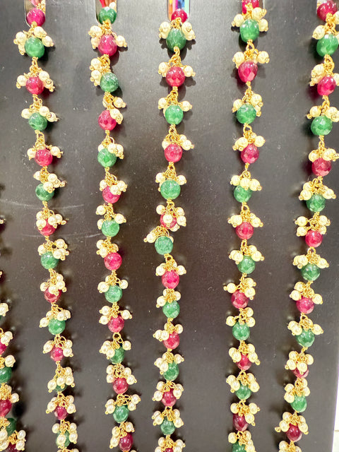 Emerald Ruby and Pearl Necklace Chain