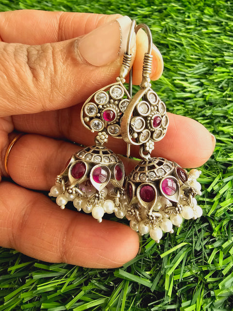 Pure 925 Silver Jhumka Earrings