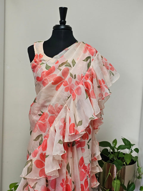 Organza shimmer Ruffle Saree with Blouse