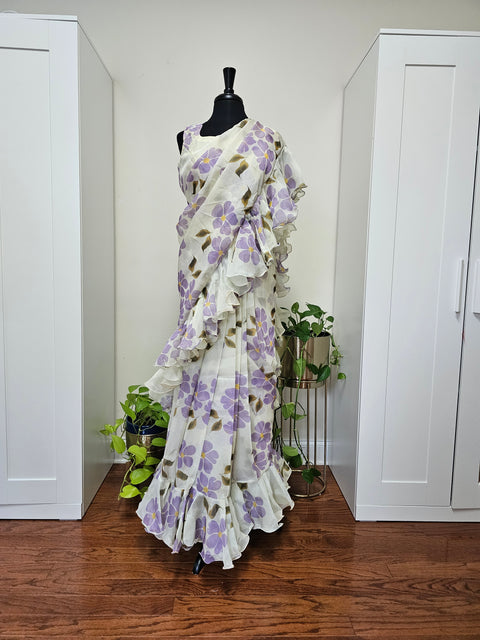 Organza shimmer Ruffle Saree with Blouse