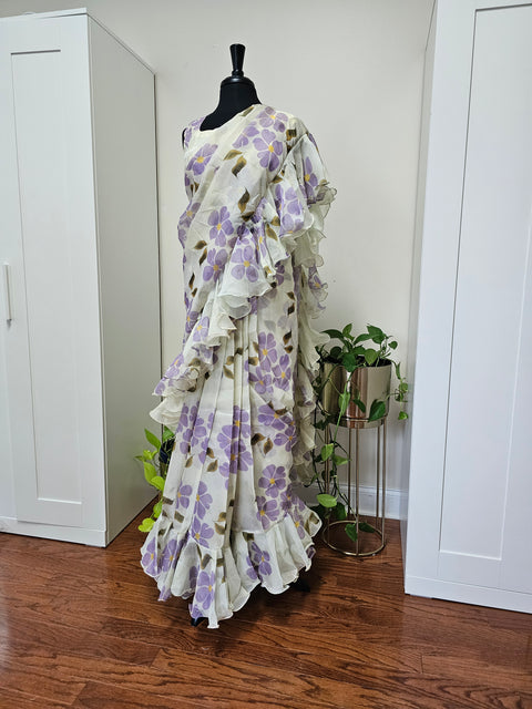 Organza shimmer Ruffle Saree with Blouse