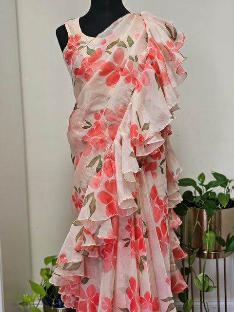 Organza shimmer Ruffle Saree with Blouse